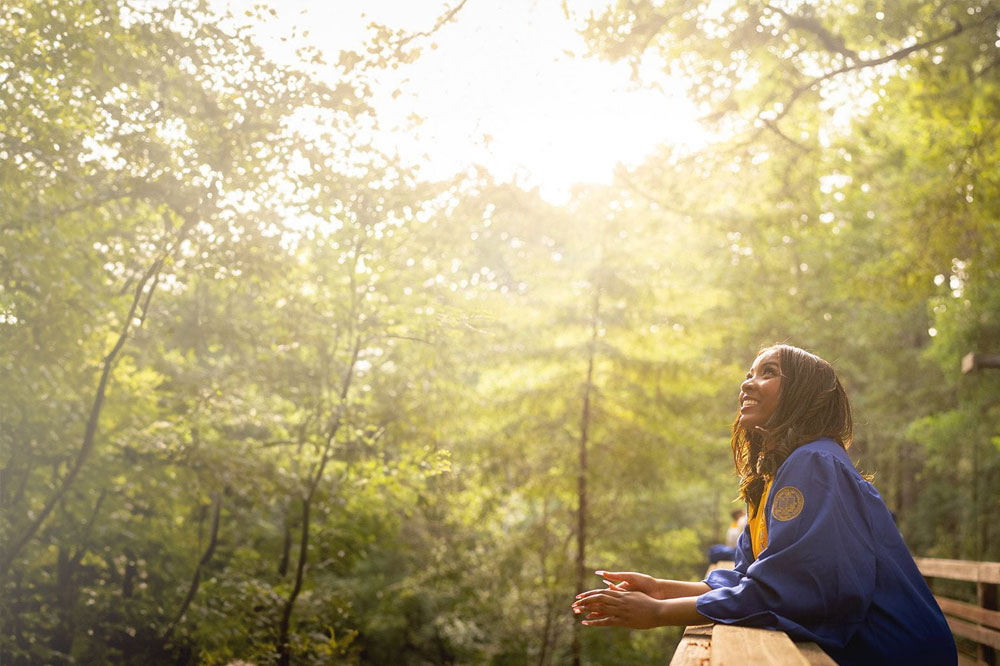 New graduate photo in the redwoods