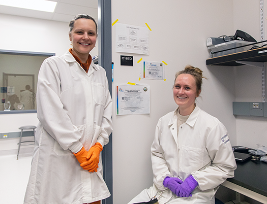 Professor of Molecular, Cell, and Developmental Biology Olena Vaske (left) and Treehouse Lab Manager Anouk van den Bout spearheaded the effort to create a certified clinical lab at UC Santa Cruz. (photo by Carolyn Lagattuta)